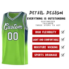 Neon Green Navy Dot Pattern Side Gradient Reversible Basketball Jersey Kits 3