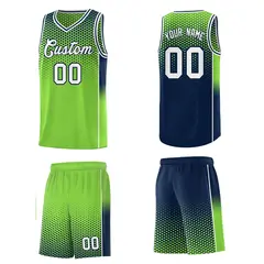 Neon Green Navy Dot Pattern Side Gradient Reversible Basketball Jersey Kits 5