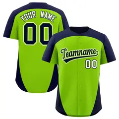 Neon Green Navy Edge Color Block Baseball Jersey 1