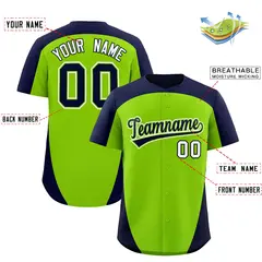 Neon Green Navy Edge Color Block Baseball Jersey 2