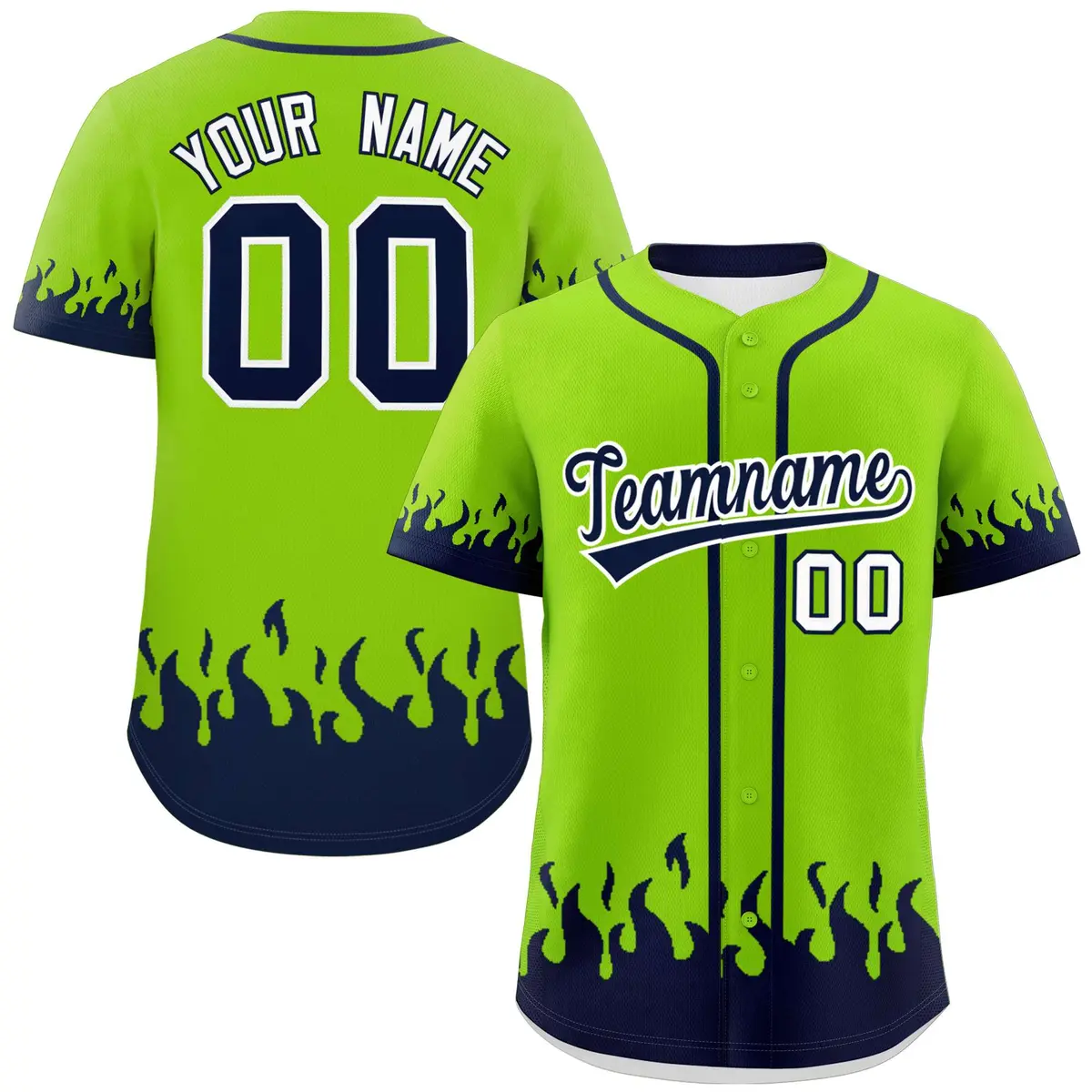 Neon Green Navy Flame Graffiti Authentic Baseball Jersey