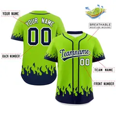 Neon Green Navy Flame Graffiti Authentic Baseball Jersey 2