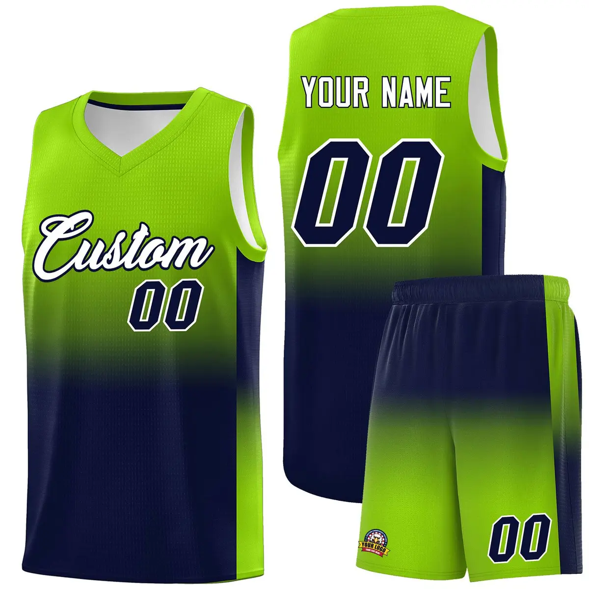Neon Green Navy Gradient Basketball Jersey Sports Uniform