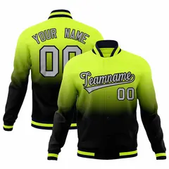 Neon Green Navy Gradient Full-Snap Varsity Letterman Jacket