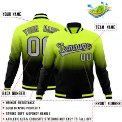 Neon Green Navy Gradient Full-Snap Varsity Letterman Jacket 2
