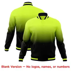 Neon Green Navy Gradient Full-Snap Varsity Letterman Jacket 7