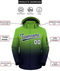Neon Green Navy Gradient Hooded Outdoor Waterproof Jacket 2