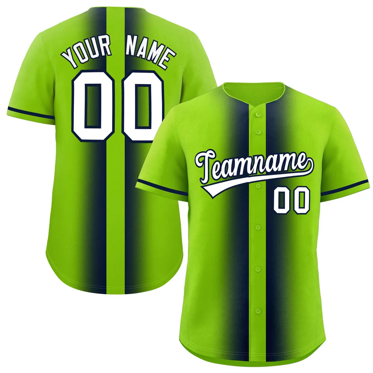 Neon Green Navy Gradient Lapel Fashion Baseball Jersey