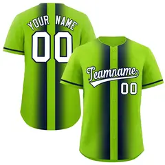 Neon Green Navy Gradient Lapel Fashion Baseball Jersey 1