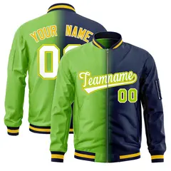 Neon Green Navy Gradient Letterman Bomber Jacket 1