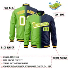 Neon Green Navy Gradient Letterman Bomber Jacket 2