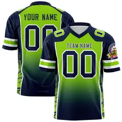 Neon Green Navy Gradient Side Pattern Football Jersey 1