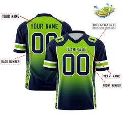 Neon Green Navy Gradient Side Pattern Football Jersey 2