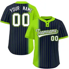 Neon Green Navy Gradient Stripe Two-Button Softball Jersey 1