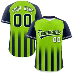 Neon Green Navy Gradient Thick Stripe Raglan Baseball Jersey
