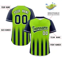 Neon Green Navy Gradient Thick Stripe Raglan Baseball Jersey 2