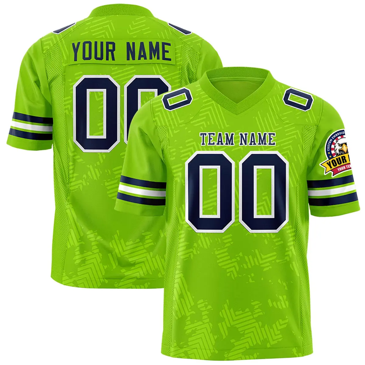 Neon Green Navy Graffiti Line Authentic Football Jersey