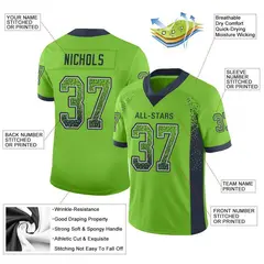 Neon Green Navy-Gray Drift Fashion Mesh Football Jersey 2