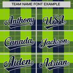 Neon Green Navy-Gray Plaid Varsity Letterman Baseball Jacket 3