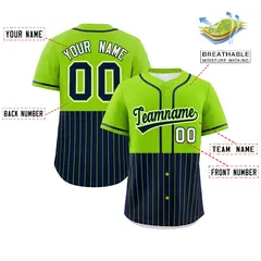 Neon Green Navy Half Stripe Authentic Baseball Jersey 2