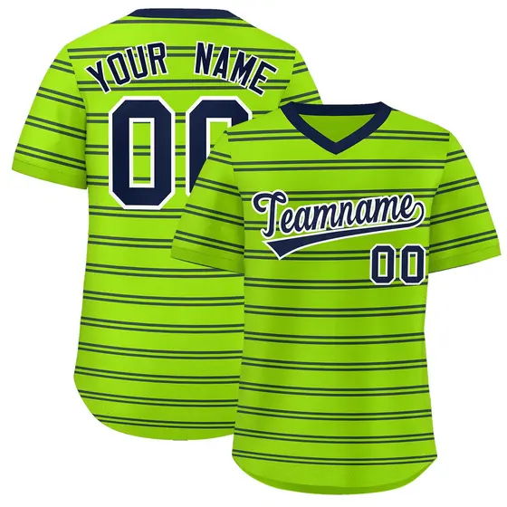 Neon Green Navy Horizontal Stripe Pullover Baseball Jersey