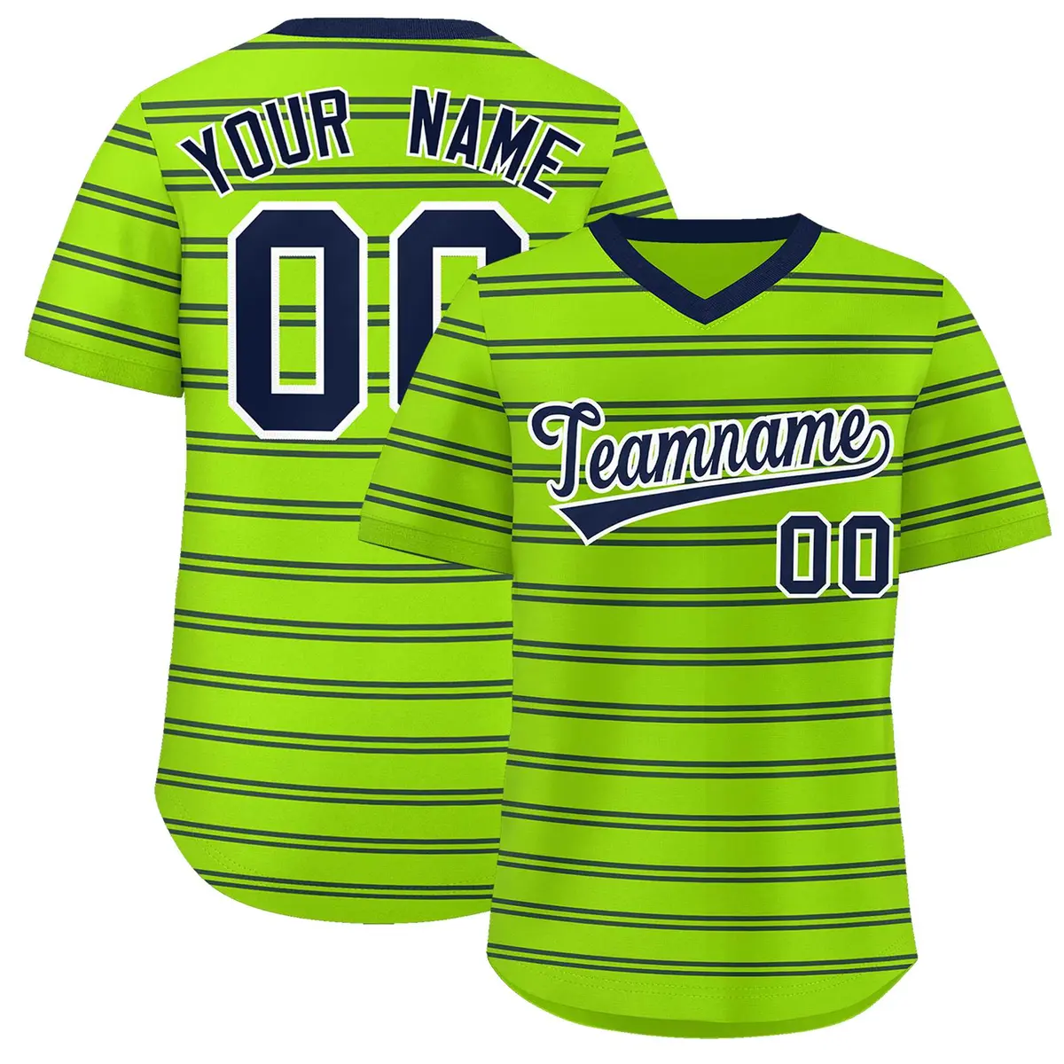 Neon Green Navy Horizontal Stripe Pullover Baseball Jersey