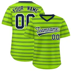 Neon Green Navy Horizontal Stripe Pullover Baseball Jersey 1