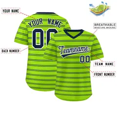 Neon Green Navy Horizontal Stripe Pullover Baseball Jersey 2