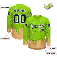 Neon Green Navy Ice Cream Pattern V-Neck Hockey Jersey 2