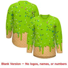 Neon Green Navy Ice Cream Pattern V-Neck Hockey Jersey 7