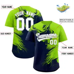 Neon Green Navy Ink Pattern Authentic Baseball Jersey 2