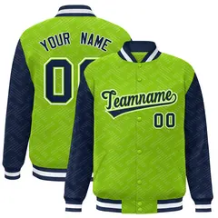 Neon Green Navy L Pattern Varsity Raglan Letterman Jacket 1