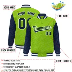 Neon Green Navy L Pattern Varsity Raglan Letterman Jacket 2