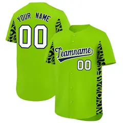 Neon Green Navy Leopard Graffiti Side Design Baseball Jersey 1