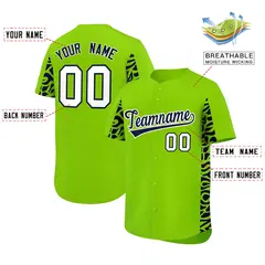 Neon Green Navy Leopard Graffiti Side Design Baseball Jersey 2