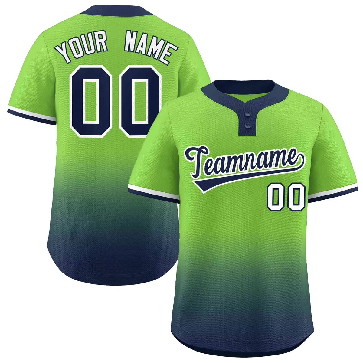 Neon Green Navy Navy-White Gradient Two-Button Softball Jersey