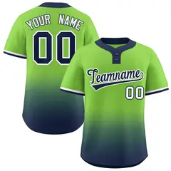 Neon Green Navy Navy-White Gradient Two-Button Softball Jersey