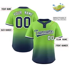 Neon Green Navy Navy-White Gradient Two-Button Softball Jersey 2
