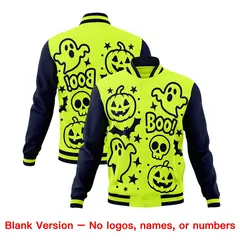 Neon Green Navy Orange Halloween Bats Pumpkins Ghost Letterman Jacket 7