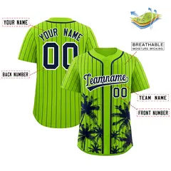 Neon Green Navy Pinstripe Coconut Tree Baseball Jersey 2