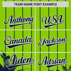 Neon Green Navy Pinstripe Coconut Tree Baseball Jersey 3