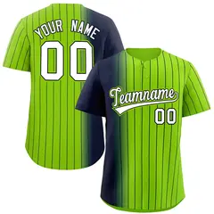 Neon Green Navy Pinstripe Gradient Baseball Jersey 1