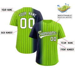 Neon Green Navy Pinstripe Gradient Baseball Jersey 2