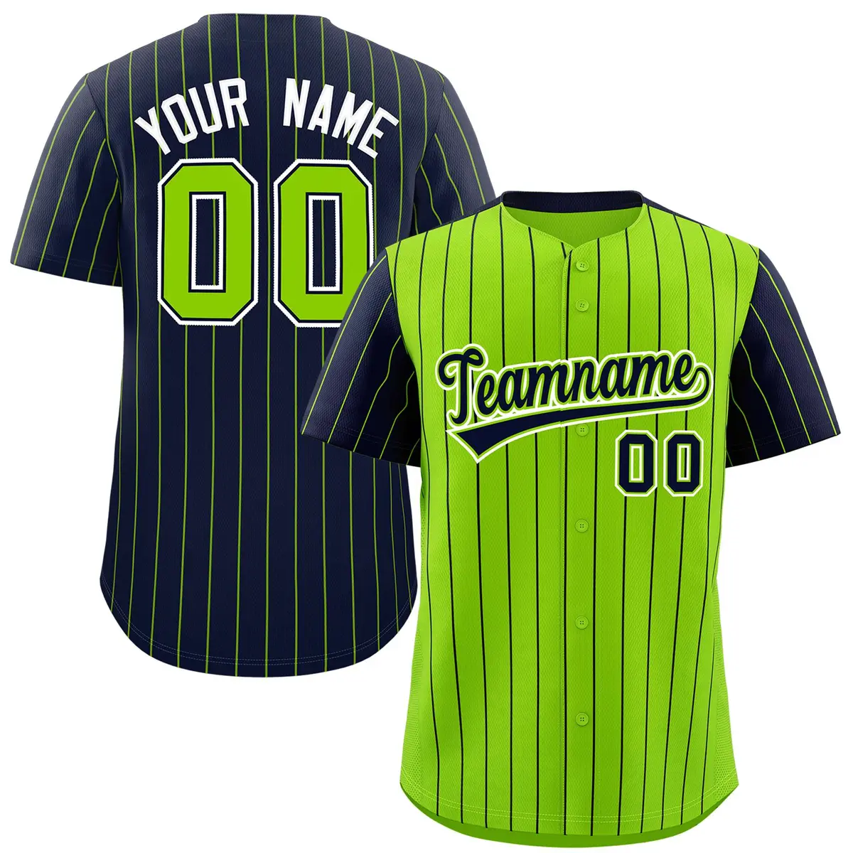Neon Green Navy Pinstripe Raglan Sleeves Baseball Jersey