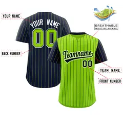 Neon Green Navy Pinstripe Raglan Sleeves Baseball Jersey 2