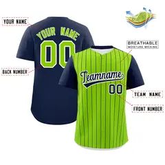 Neon Green Navy Pinstripe Two-Tone Authentic Baseball Jersey 2