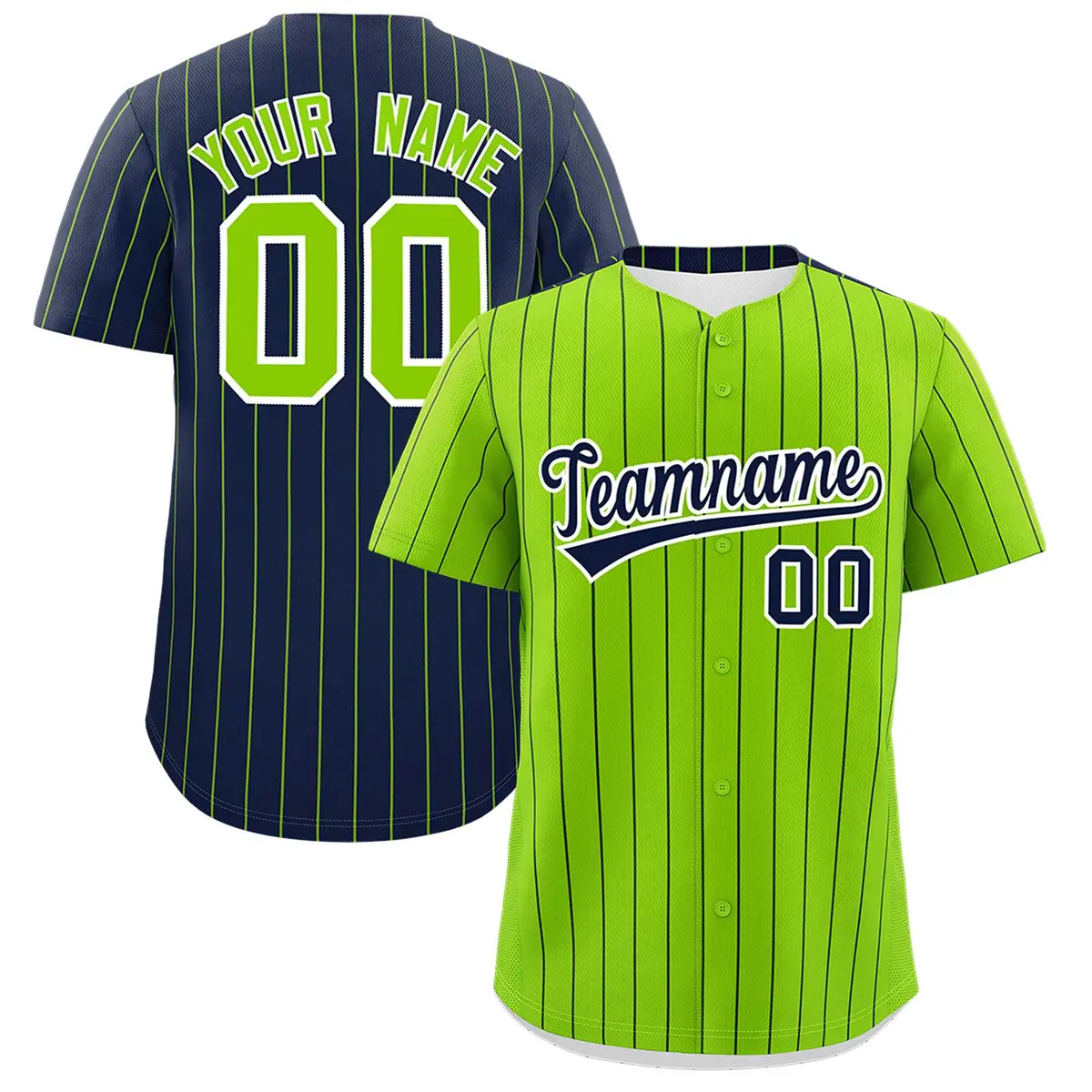 Neon Green Navy Pinstripe Two-Tone Authentic Baseball Jersey