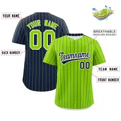 Neon Green Navy Pinstripe Two-Tone Authentic Baseball Jersey 2