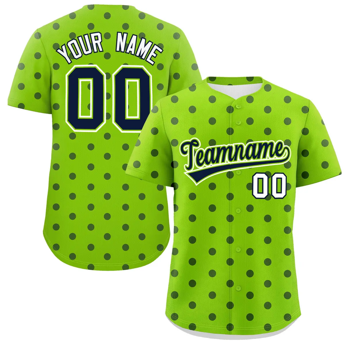 Neon Green Navy Polka Dot Graffiti Authentic Baseball Jersey