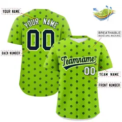 Neon Green Navy Polka Dot Graffiti Authentic Baseball Jersey 2